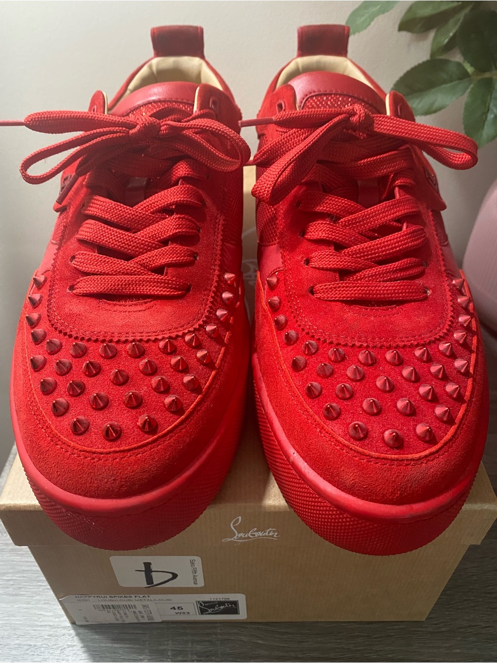 Christian Louboutin All-Red Studded Low-Top Sneakers
